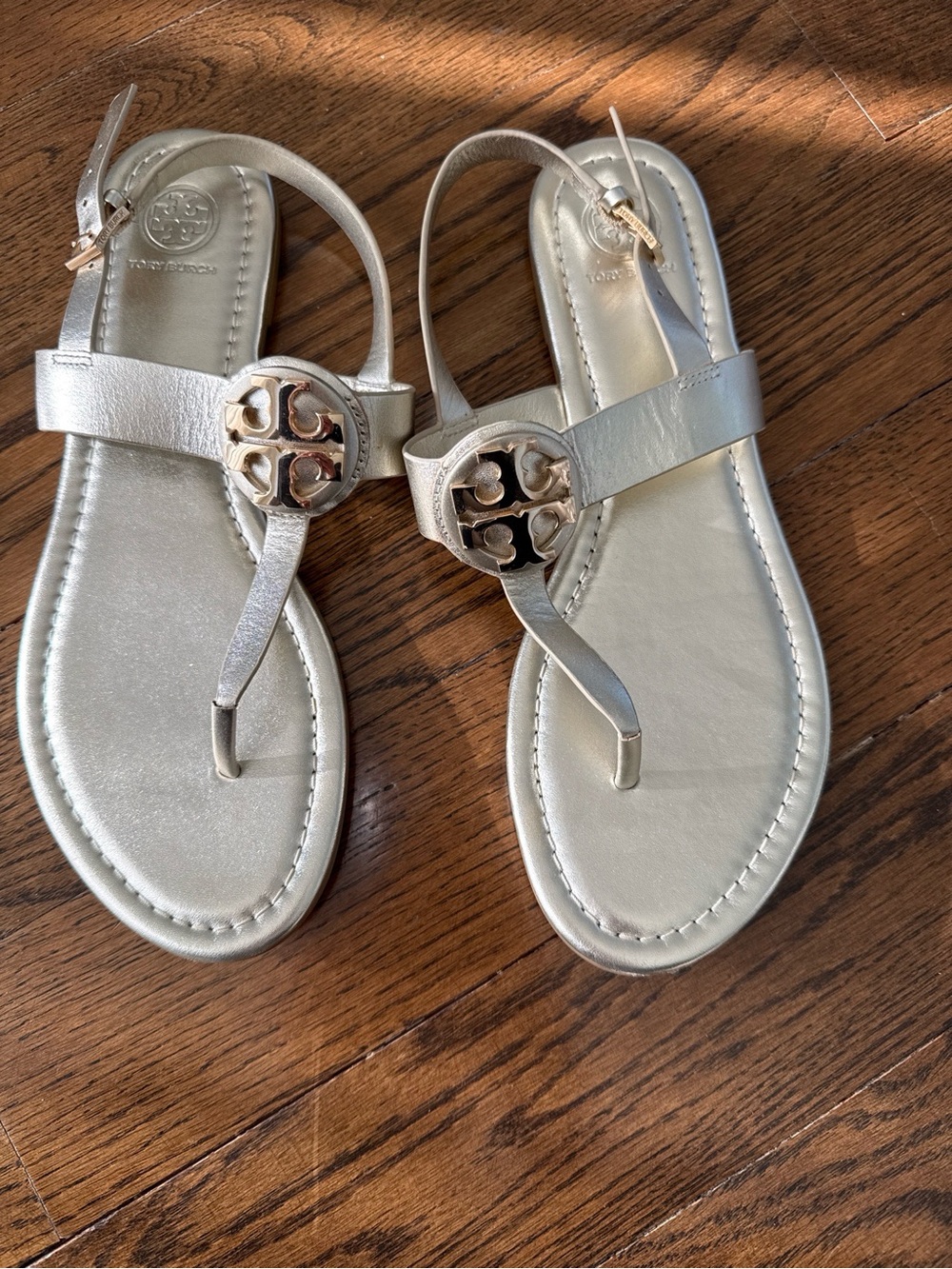 Tory Burch Metallic Gold Logo Thong Sandals